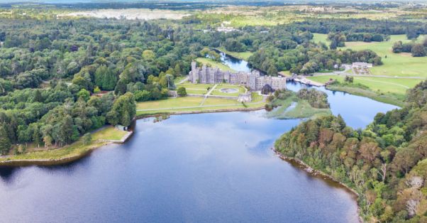 Arial shot of Ashford Castle