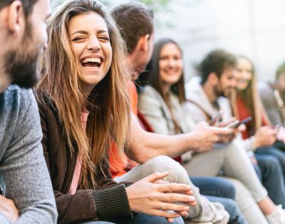 Group with a girl laughing
