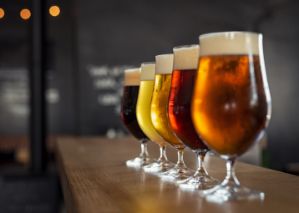 Craft beers in pint glasses