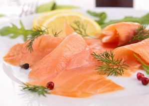 Smoked salmon in a plate
